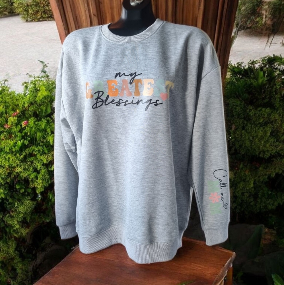 Gray Graphic "My Greatest Blessings Call Me Mom" Ladies Sweater New Without Tags